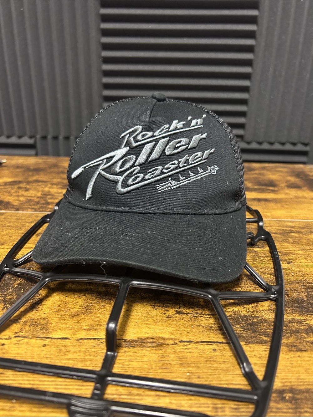 Rock 'n' Roller Coaster Black Embroidered Trucker Hat